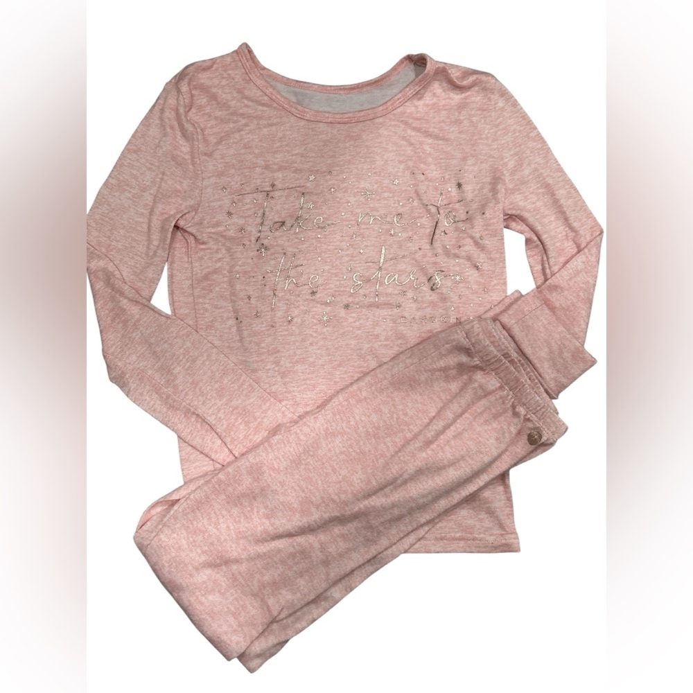 Danskin Girls Pink Long Sleeve Top and Pants Snug Fitting Pajama Set size 10